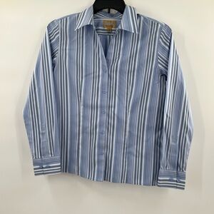 Westbound Gold Label Button Up Shirt Women's 8 Blue White Striped Cotton Career
